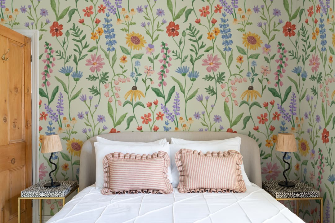 Green Hand Drawn Wildflowers Mural