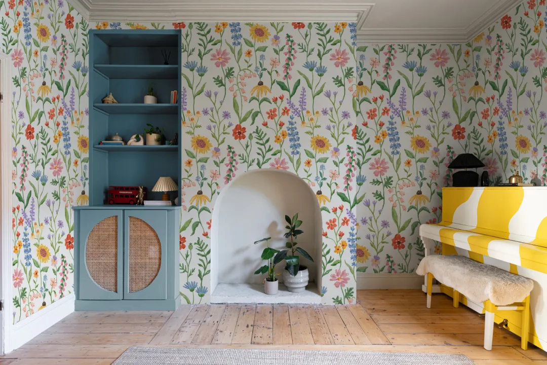 Blå håndtegnede villblomster fototapet