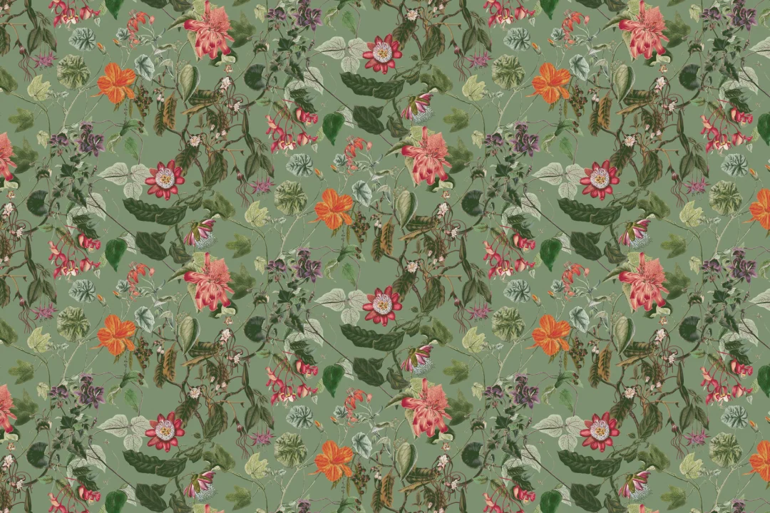 Lush Botanical Floral Wall Mural in Verdant Green