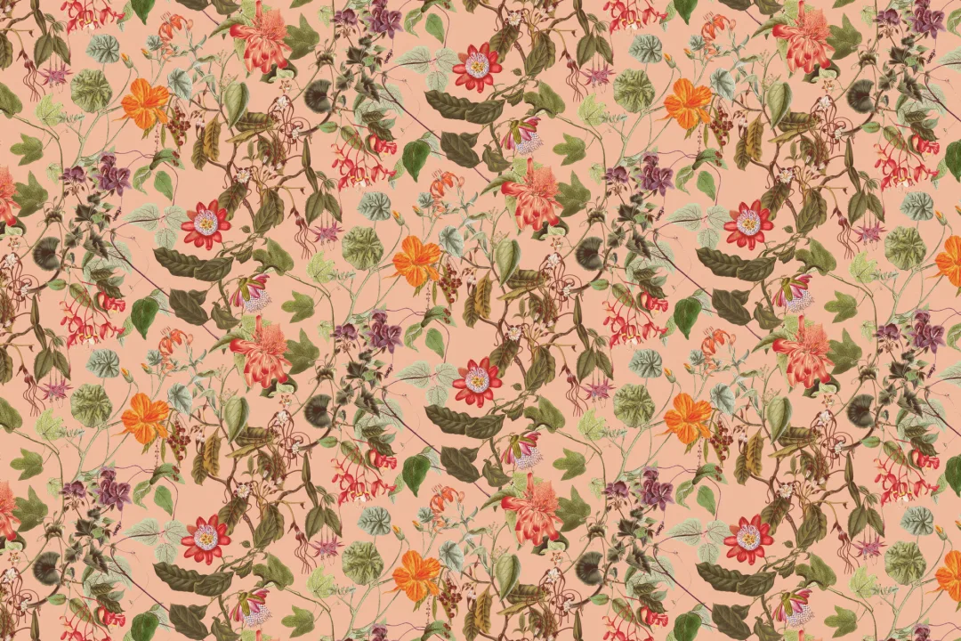 Vintage Botanical Floral Wall Mural in Soft Blush Pink