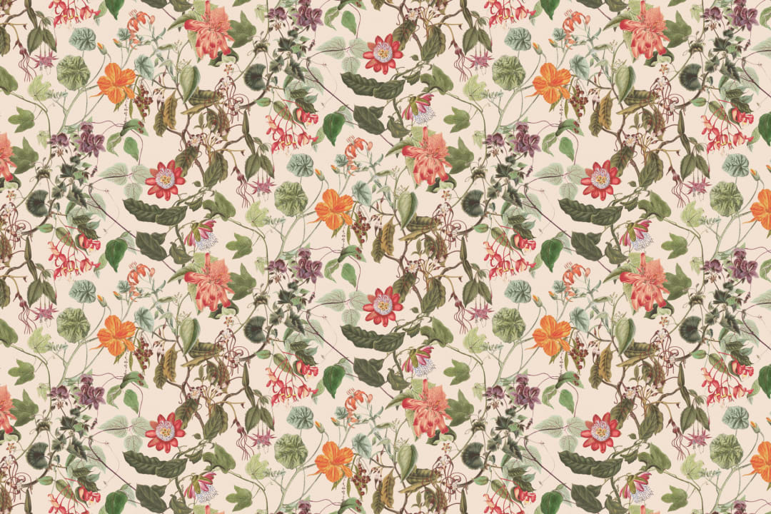 Elegant Botanical Floral Wall Mural in Cream