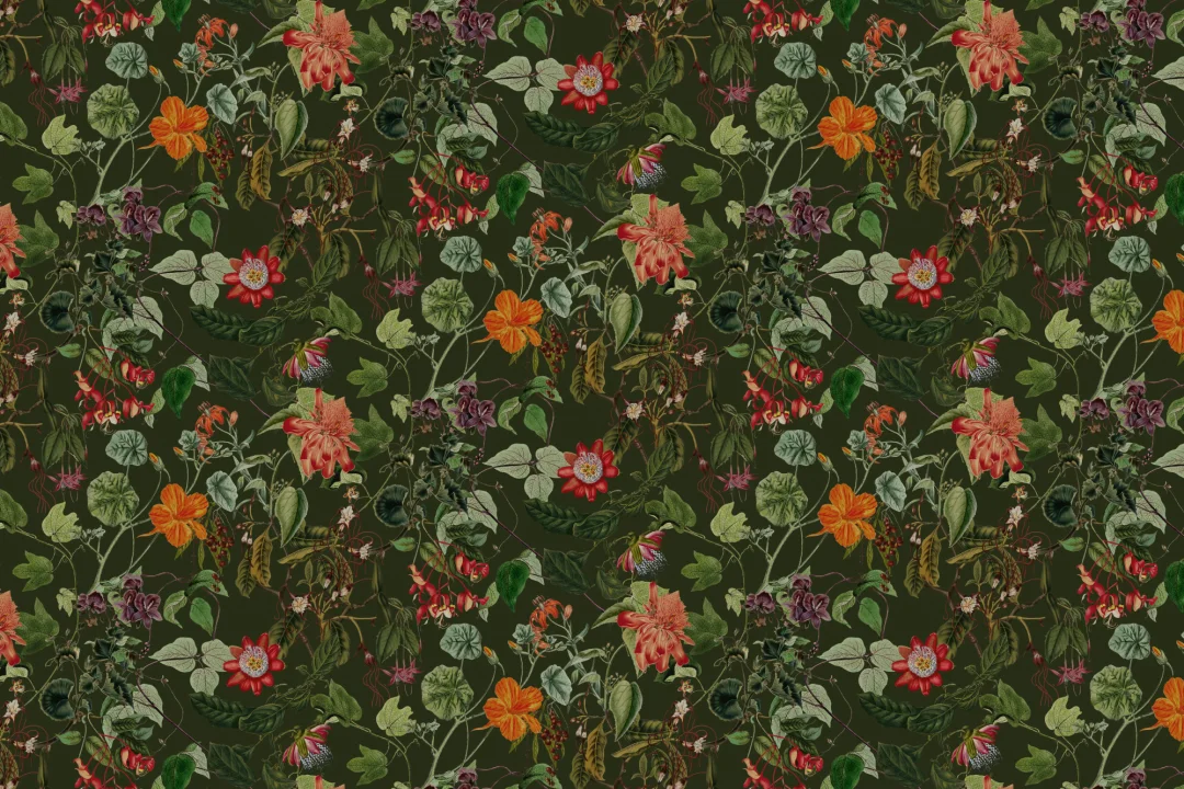 Papier peint panoramique floral en vert forêt