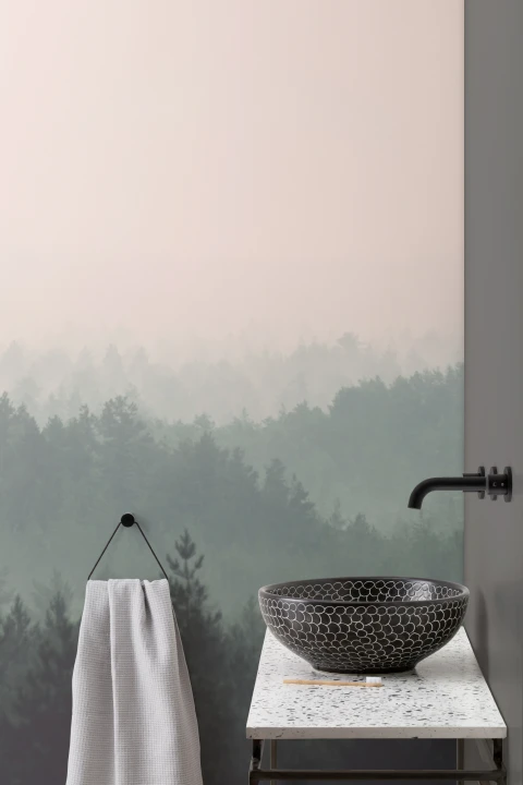Peach & Green Pastel Ombre Forest Wallpaper Mural