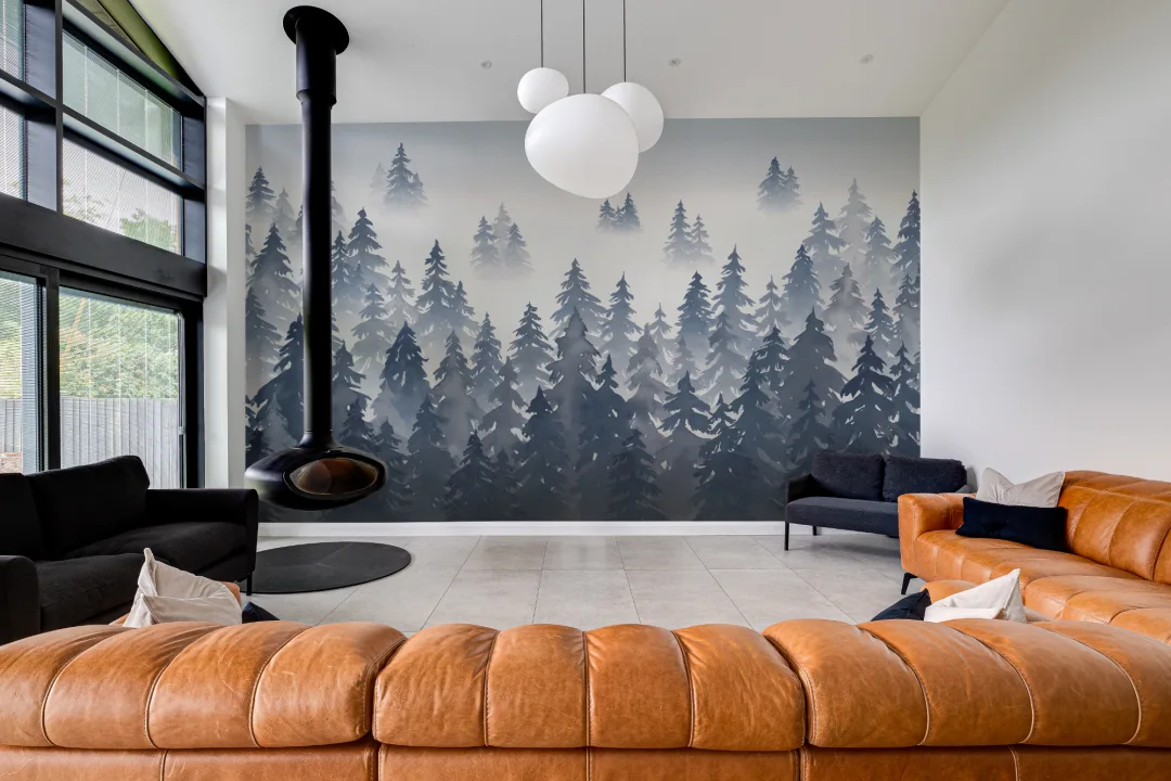 Blue Watercolor Forest Tree Silhouette Wallpaper Mural