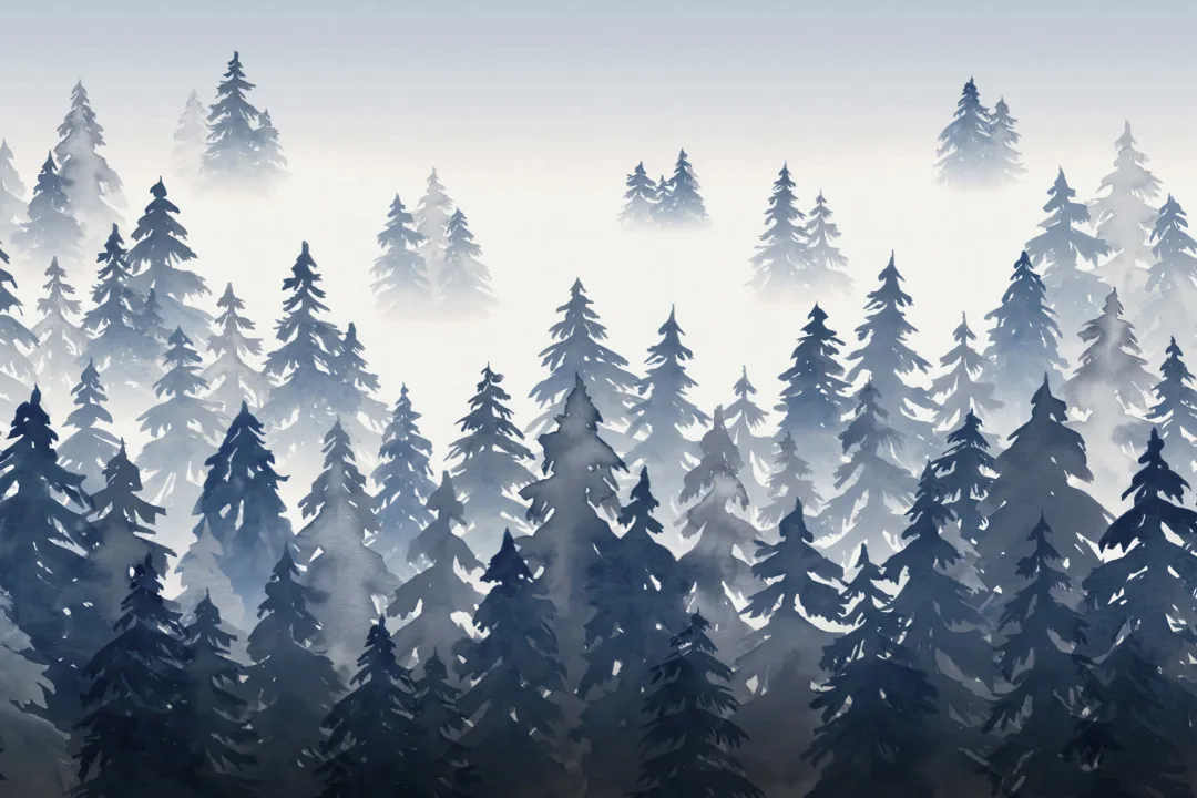 Blue Watercolor Forest Tree Silhouette Wallpaper Mural