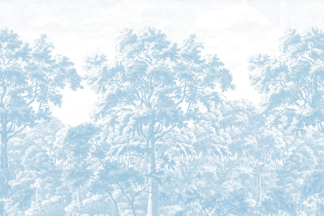 Blue Forest Illustration Etching Wallpaper Mural