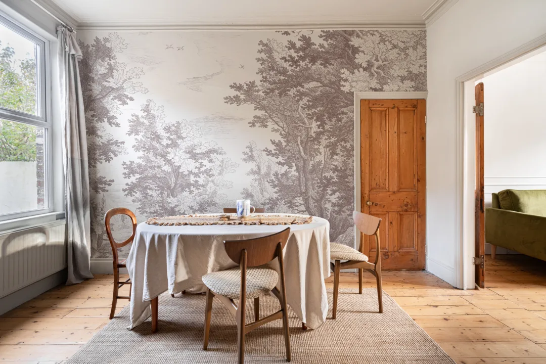 Minimal Grå Skog Illustrasjon Etsing Fototapet