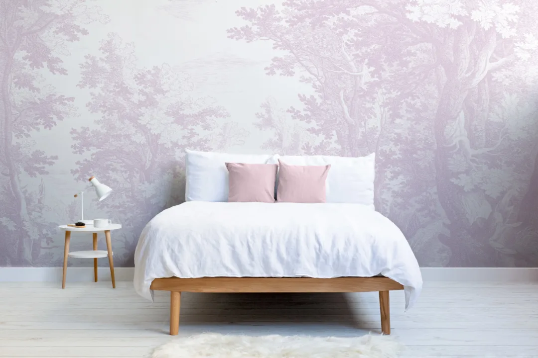 Pink Minimal Forest Illustration Etching Wallpaper Mural