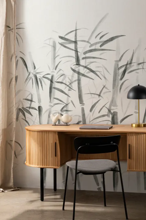 Mural Papel Pintado de China con Plantas de Bambú a la Acuarela