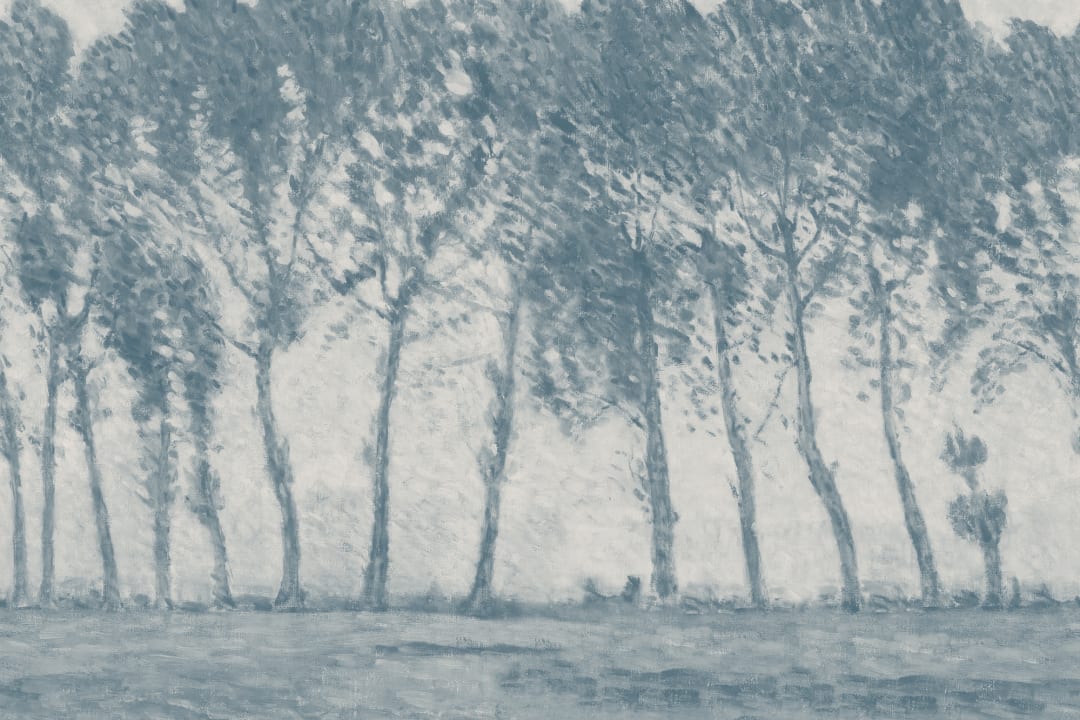 Vintage Rainy Forest Wall Mural in Atmospheric Blues