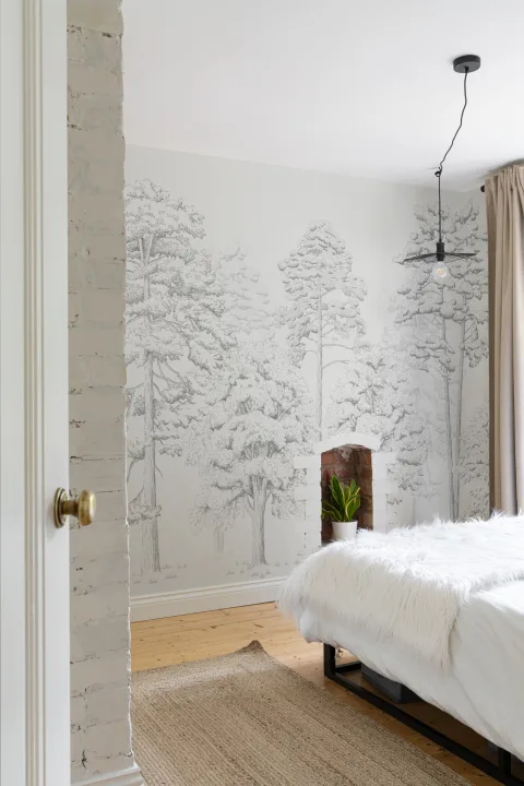 Gray Illustrated Forest Wallpaper Mural