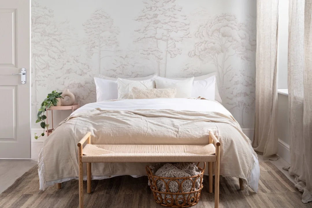 Pink Illustrated Forest Wallpaper Mural
