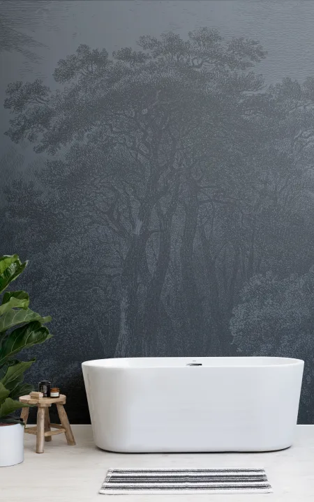 Mural de papel pintado Vintage Forest en azul marino intenso