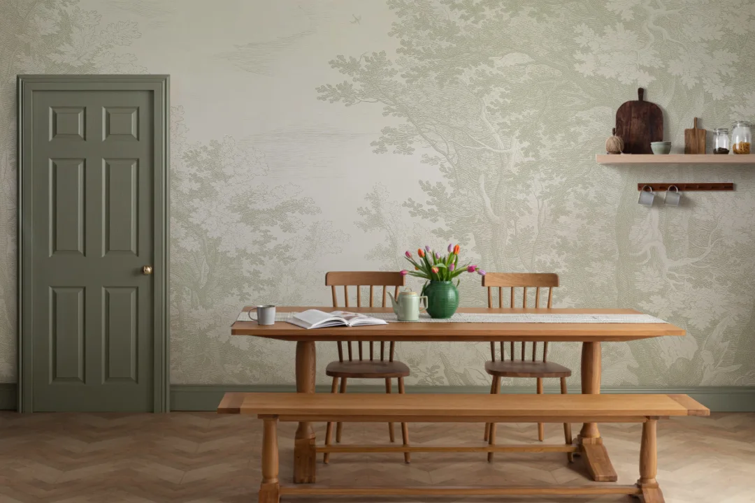Floresta Vintage Verde Papel de Parede Mural