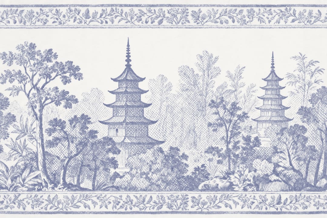 Blått japansk landskap Serenity Pagoda Design fototapet