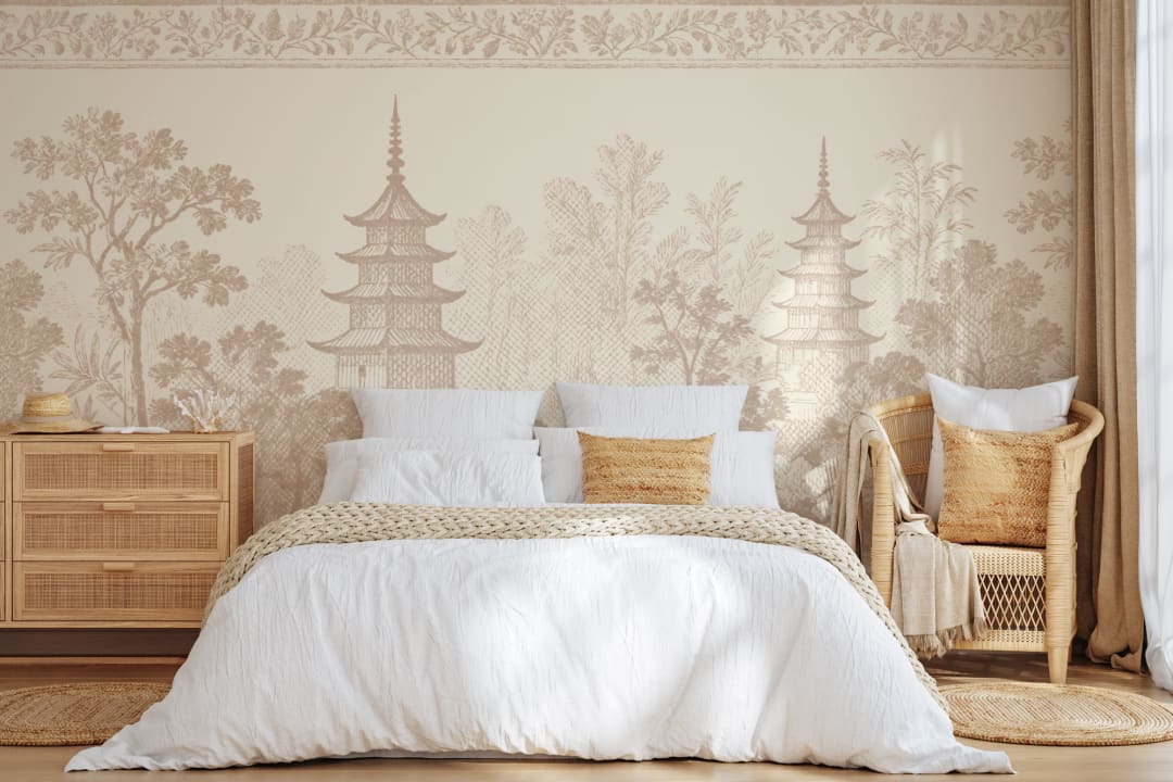 Neutru oriental Pagoda peisaj Serenitate murale