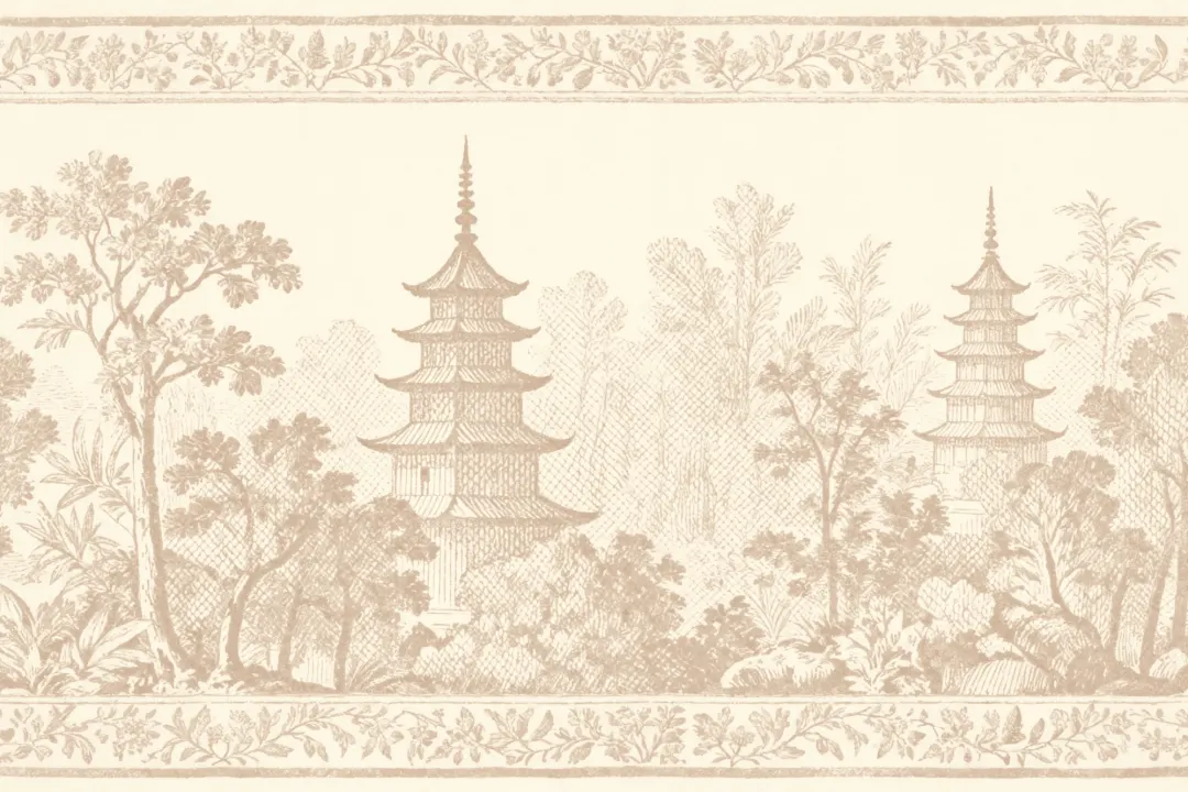 Neutral Oriental Pagoda Landscape Serenity Wall Mural