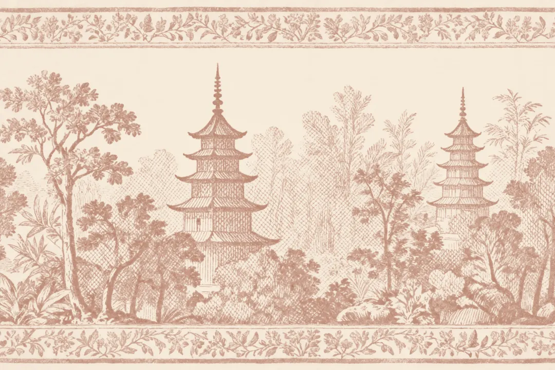 Warm Oriental Pagoda Landscape Vintage Style Mural