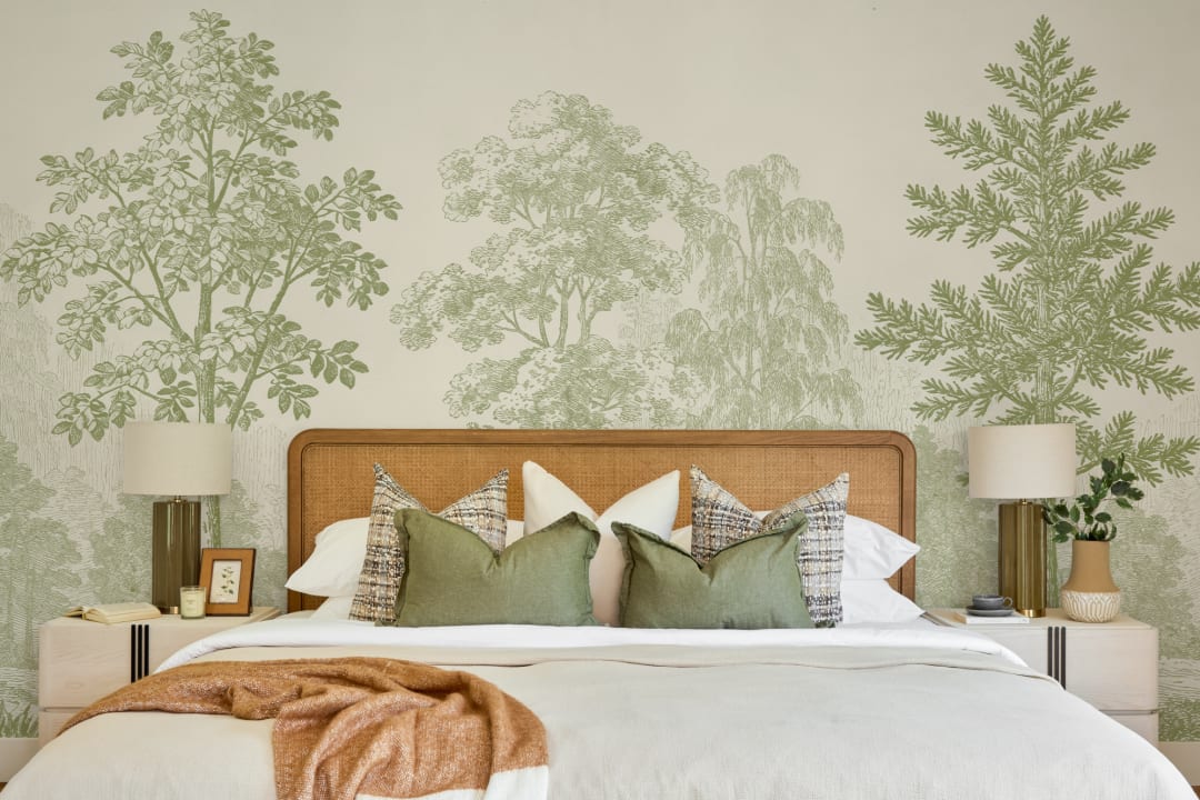 Green Botanical Forest Scene Vintage Nature Mural