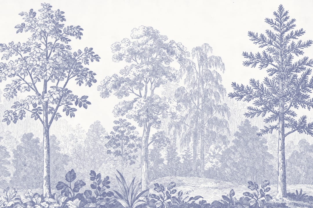 Blue Vintage Forest Nature Mural For Serene Spaces