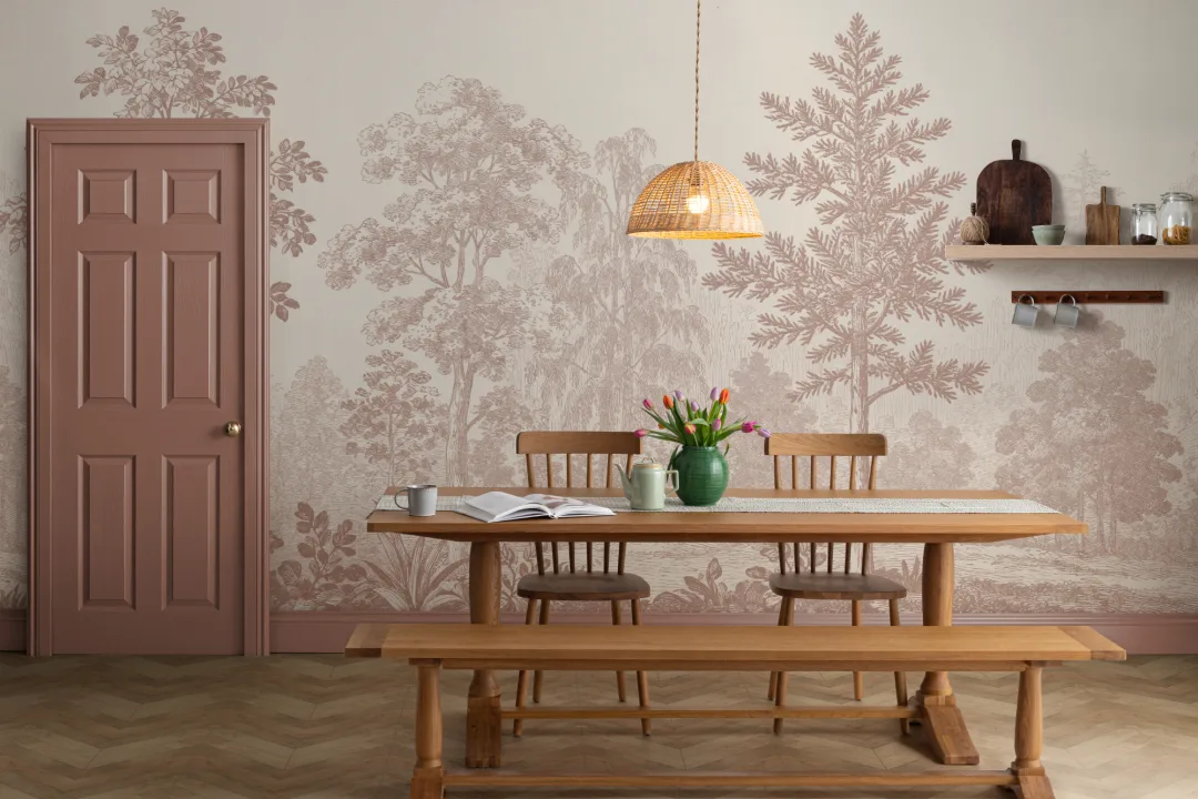 Warm Sepia Botanical Woodland Scene Wall Mural
