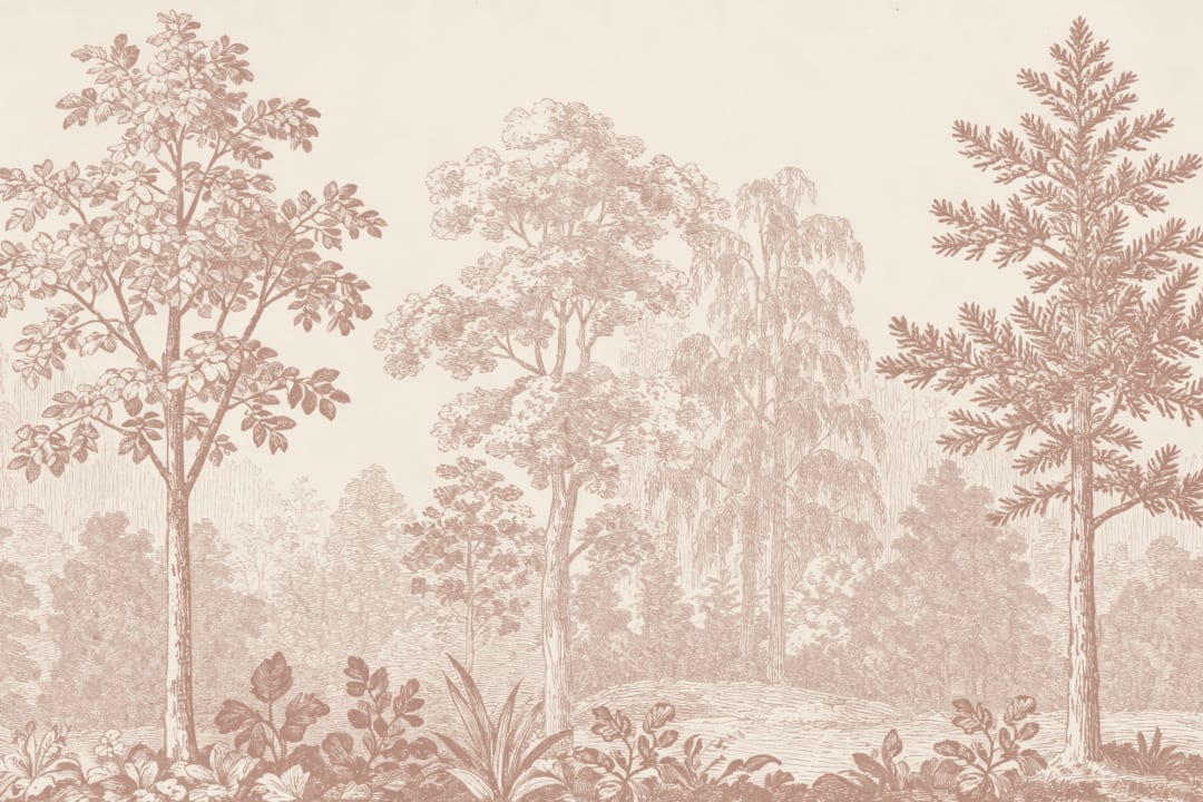 Warm Sepia Botanical Woodland Scene Wall Mural