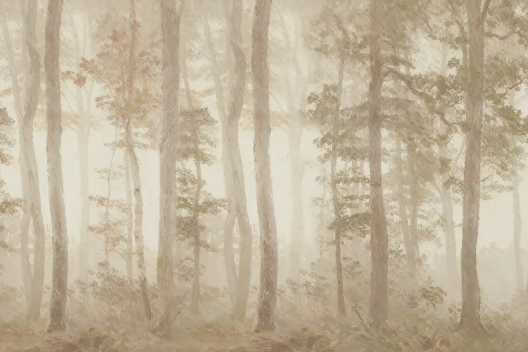 Neutral Forest Serenity Nature Mural With Soft Tones