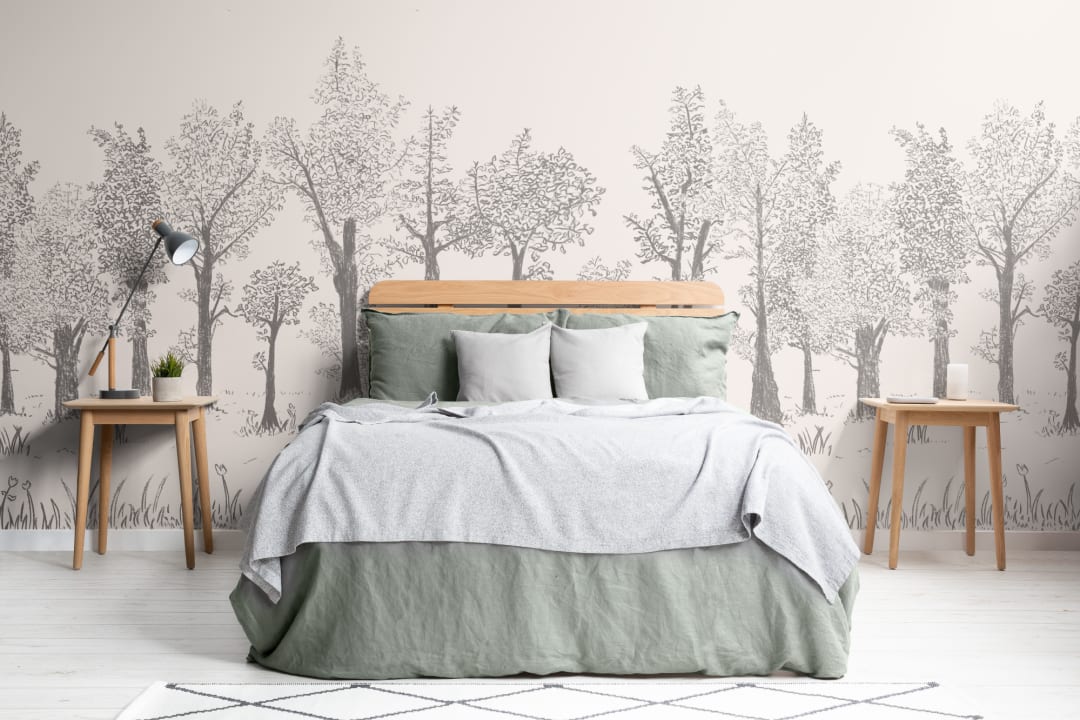 Gray Illustrated Traditional European Forest Mural