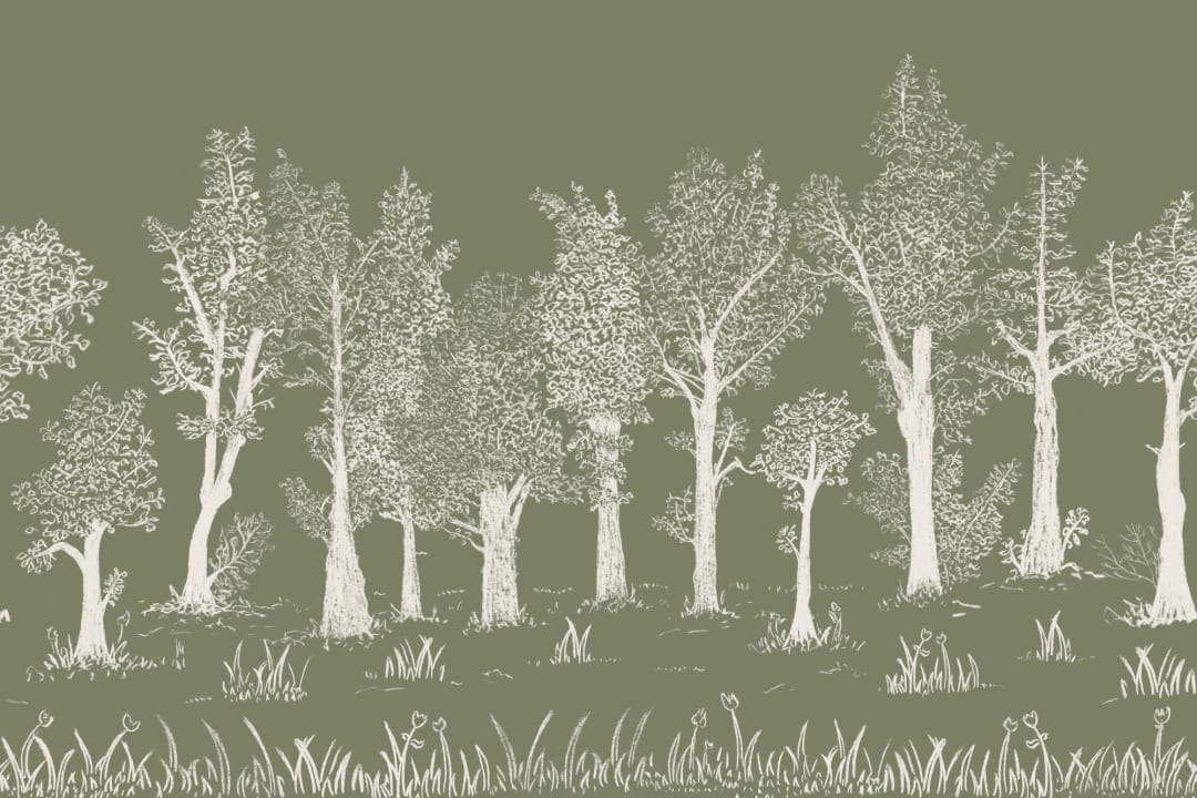 Green Illustrated Traditional European Forest Mural