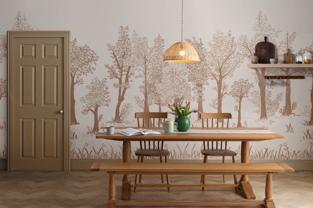Brown Illustrated Traditional European Forest Mural