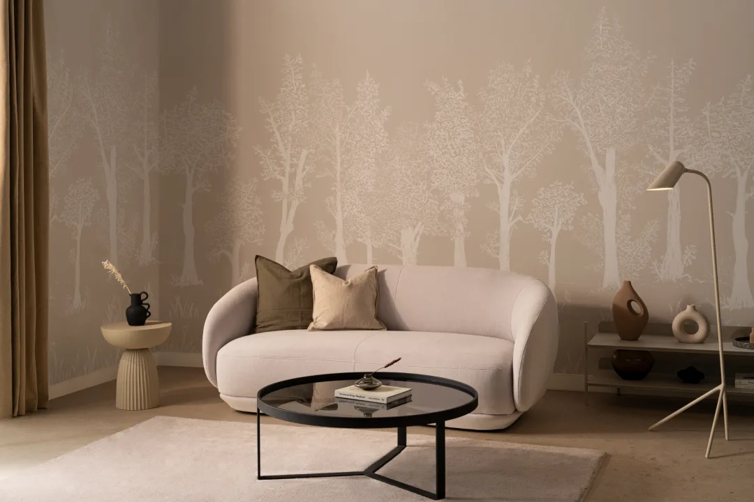 Beige Illustrated Traditional European Forest Mural