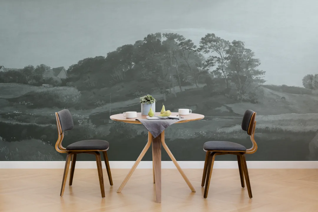 Teal Danish Hills Landscape Painting Mural