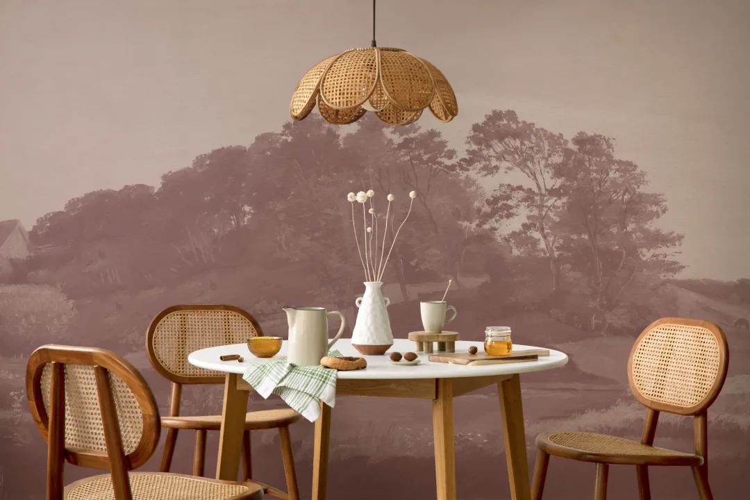 Pink Danish Hills Landscape Painting Mural