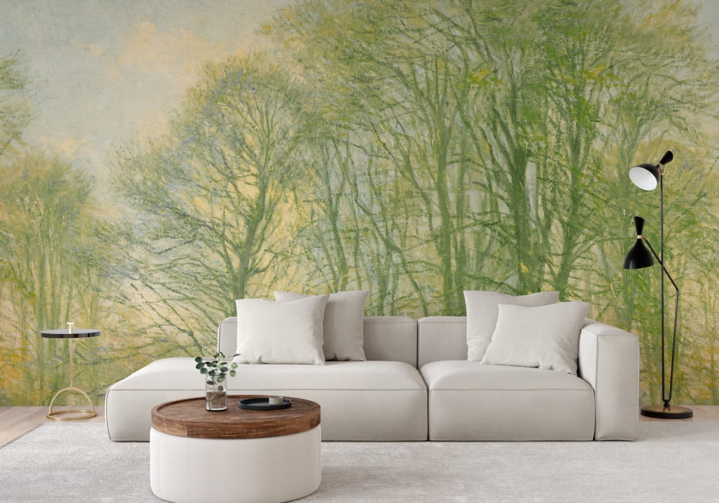 Green Loosely Painted Forest Mural