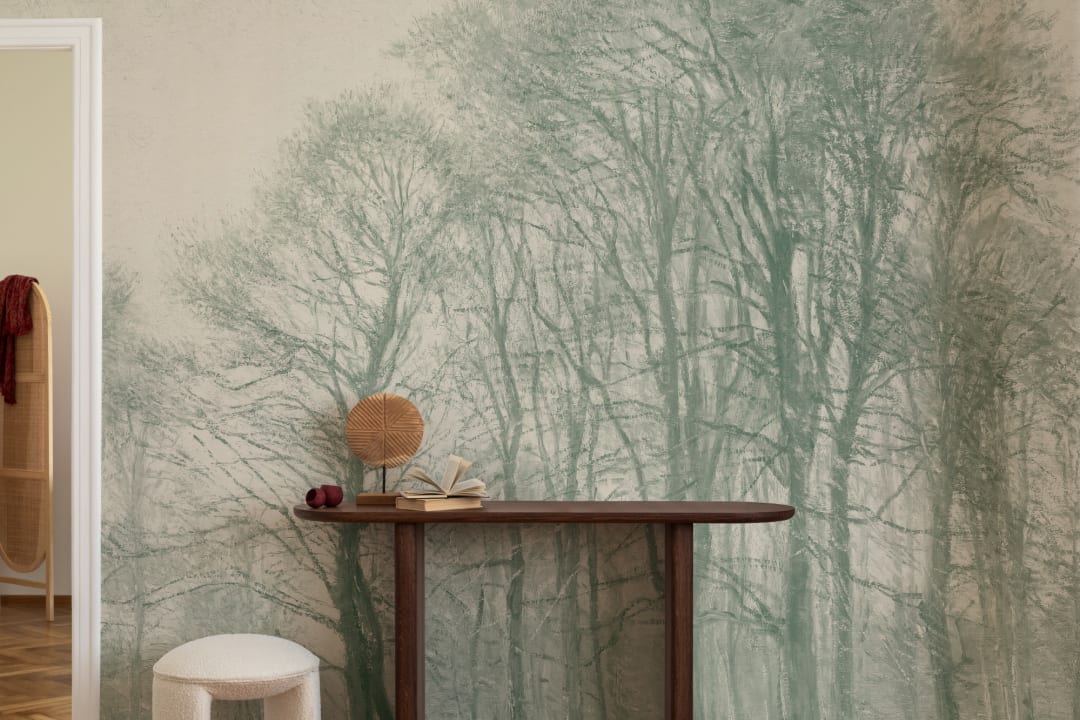 Teal Loosely Painted Forest Mural