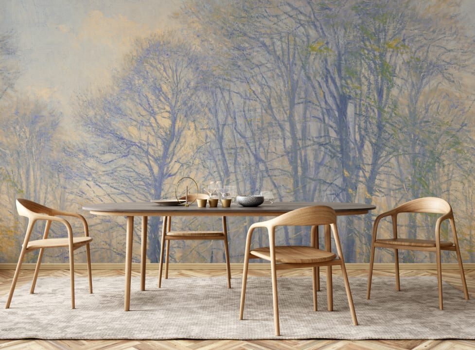 Blue Loosely Painted Forest Mural