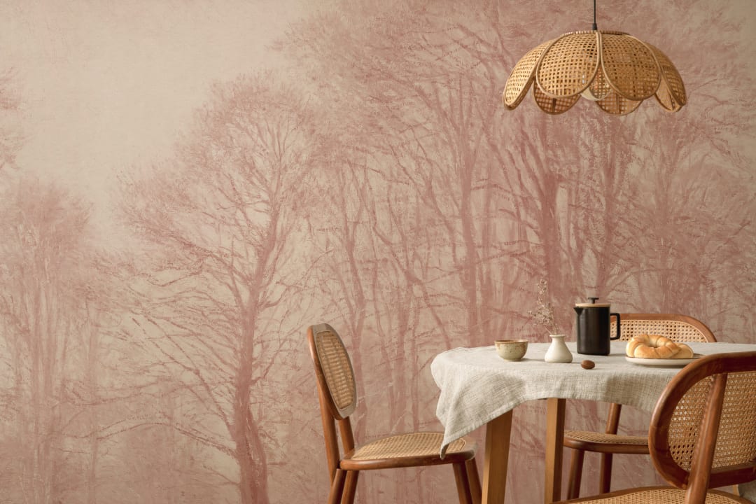 Pink Loosely Painted Forest Mural