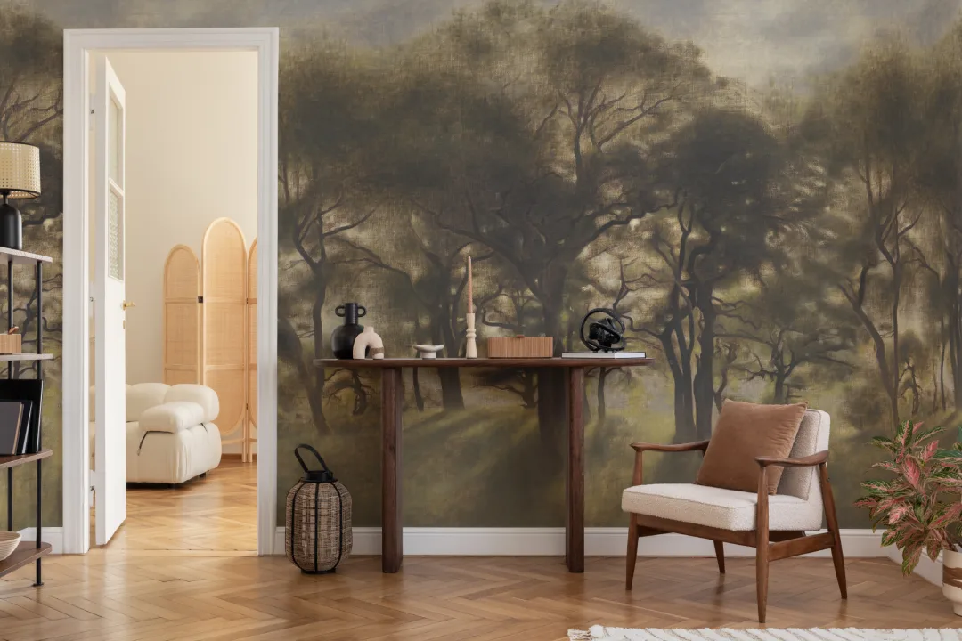 Classic Misty Forest Oil Painting Mural