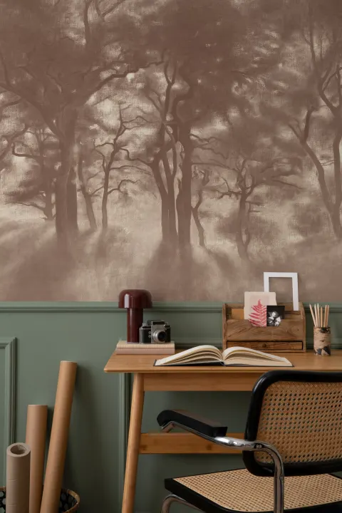 Marrón bosque brumoso Pintura al óleo Murales de Papel Pintado