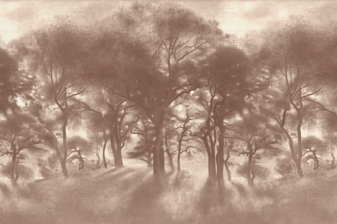 Brown Misty Forest Oil Painting Mural