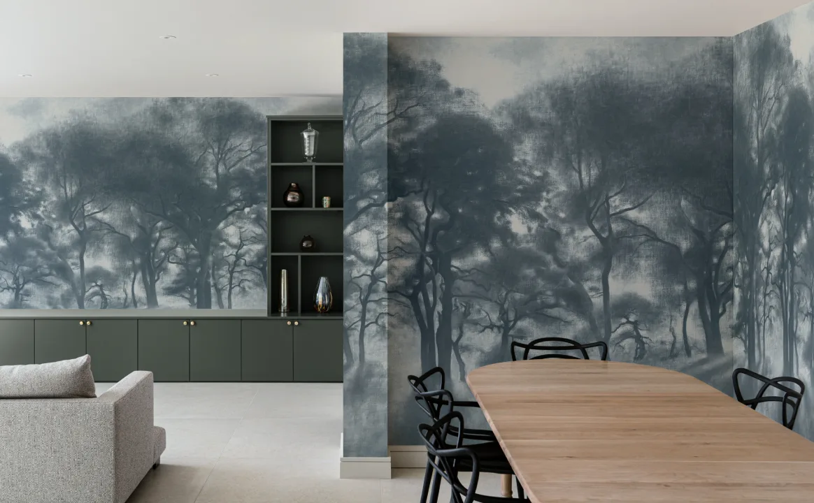 Blue Misty Forest Oil Painting Mural