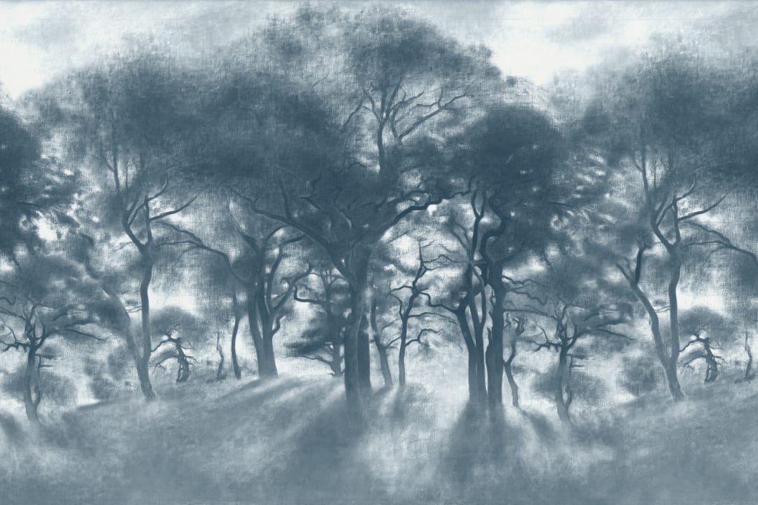 Blue Misty Forest Oil Painting Mural