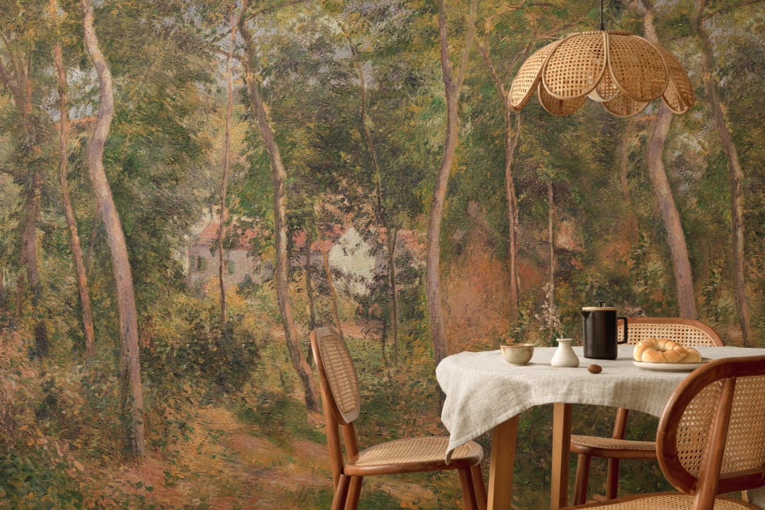 Klassisk oljemaleri i vill skog og mark