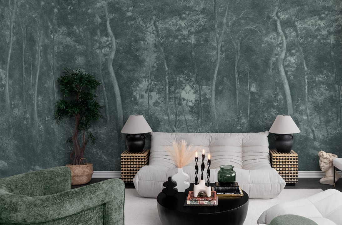 Blue Wild Woodland Oil Painting Mural