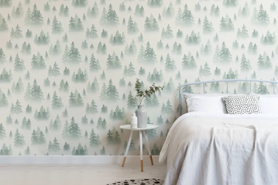 Verde acuarelă mesteacăn copac pădure Wallpaper Mural