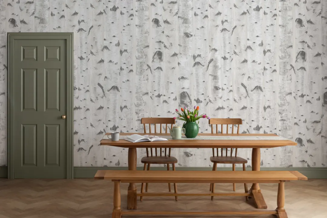 White & Cream Birch Tree Pattern Wallpaper Mural