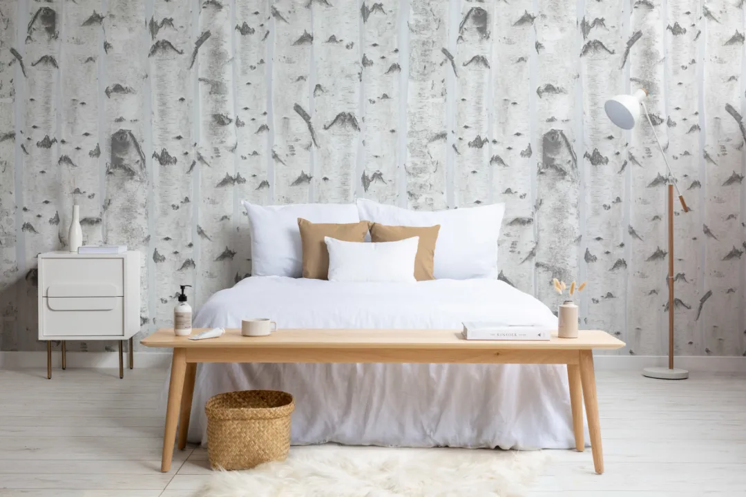 White & Blue Birch Tree Pattern Wallpaper Mural