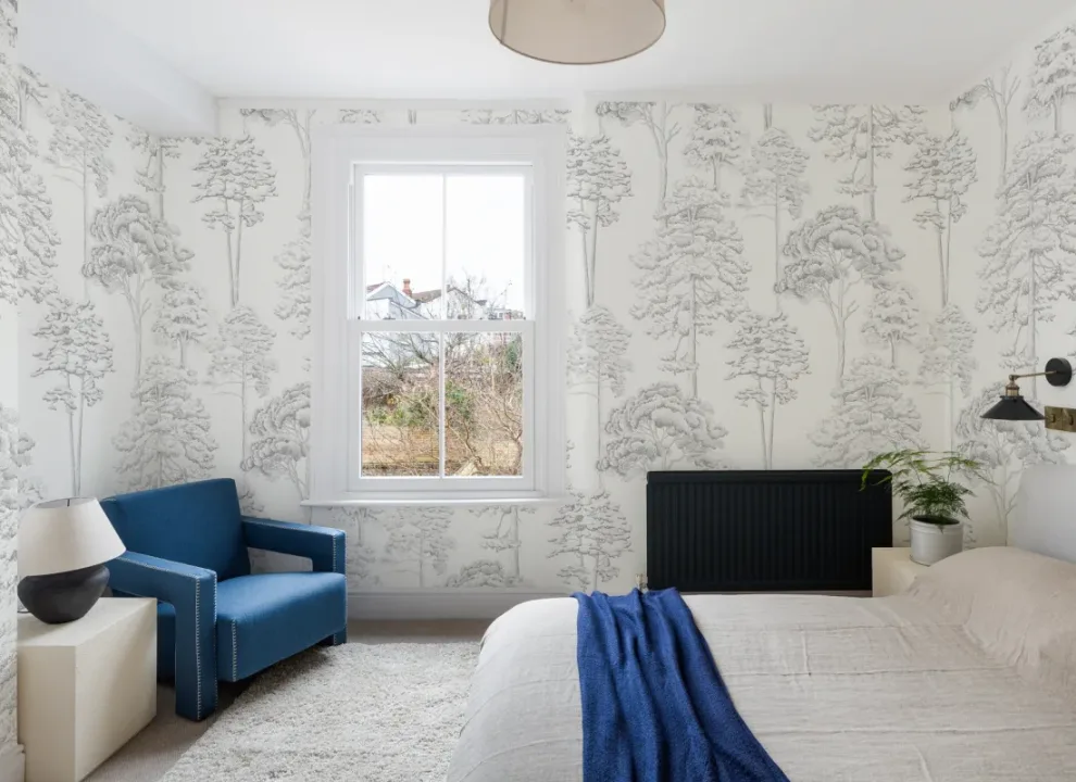 Gray Illustrated Trees Repeat Pattern Wallpaper