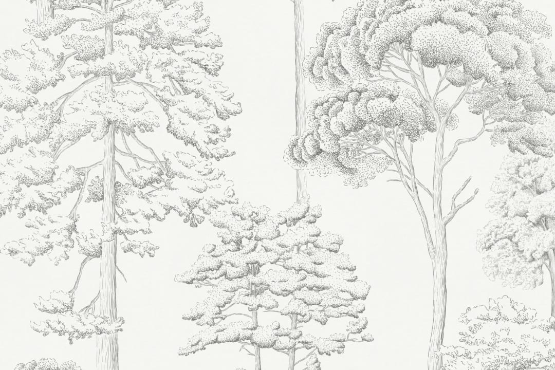 Gray Illustrated Trees Repeat Pattern Wallpaper