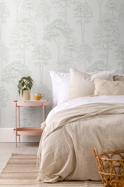 Green Illustrated Trees Repeat Pattern Wallpaper